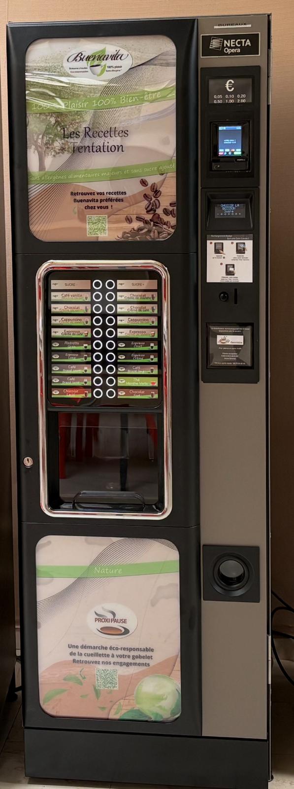 Distributeur automatique de boissons chaudes : café, thé, chocolat, soupe